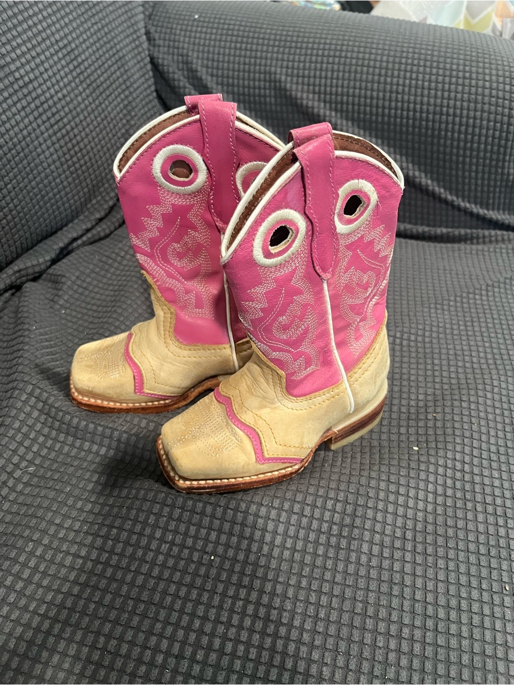 Girls Pink and Tan Western Pull-On Cowboy Boots